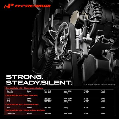 A-Premium Power Steering Pump, with Reservoir, Compatible with Chevrolet Blazer 1996-2005, S10 1996-2004 & GMC Jimmy 1996-2003 2005 & Isuzu Hombre 1997-2000 & Oldsmobile Bravada 1996-2001, 4.3L Petrol