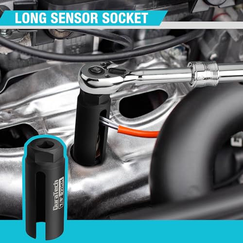 DURATECH 5PCS O2 Oxygen Sensor Socket Thread Chaser Set, 3/8" 1/2" Drive x 7/8" 22mm Oxygen Sensor Remover O2 Sensor Removal Tool Kit