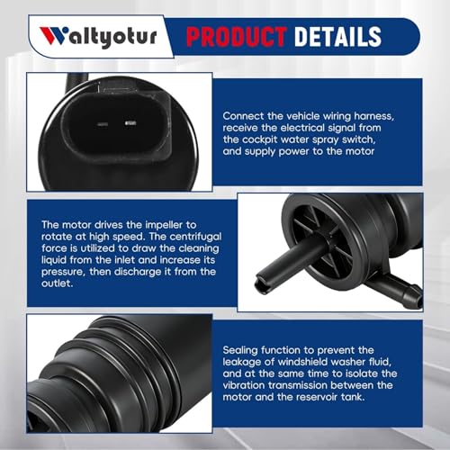 waltyotur Windshield Washer Pump W/Grommet Replacement for Ram 1500 2500 3500 2009-2017 68071576AA
