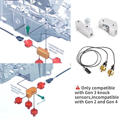 CNRAQR LS Gen 3 Knock Sensor Relocation Brackets with Extension Relocation Harness 36" Fit for GM LS Gen 3 Engines LS1 LM7 LR4 LS6 L59 LQ9