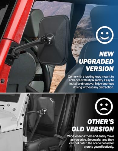 JOYTUTUS Mirrors Doors Off Compatible with Wrangler TJ JK JKU 1997-2018, Does Not Fit on Doors, Easy-Install Side View Mirrors, No Vibration & Wobble