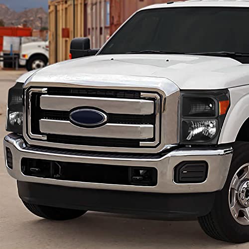 DNA MOTORING Headlights Assembly Compatible with 11-16 F-250 / F-350 / F-450 / F-550 Super Duty, Black Amber, HL-OH-FSU13-BK-AM