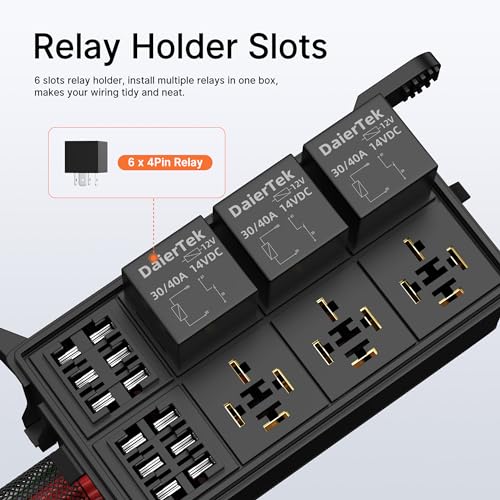 DaierTek 12V Relay Box 6 Way12 AWG Pre-Wired Waterproof Relay Box 6 Slot ATC/ATO Fuse Relay Block Universal Relay Panel for Automotive Car Marine Boat