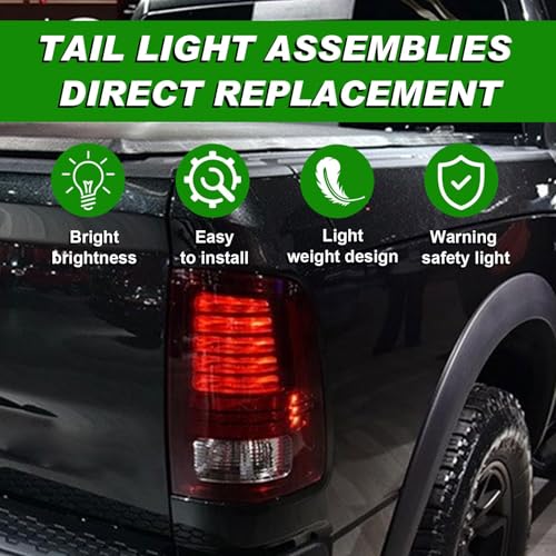 Lochnchn LED Tail Light Compatible with 2013-2018 Ram 1500 2014-2018 Ram 2500/3500 Rear Taillight with Blub Brake Lamp Assembly Red Lens Right Passenger Side Replace 68093080AB