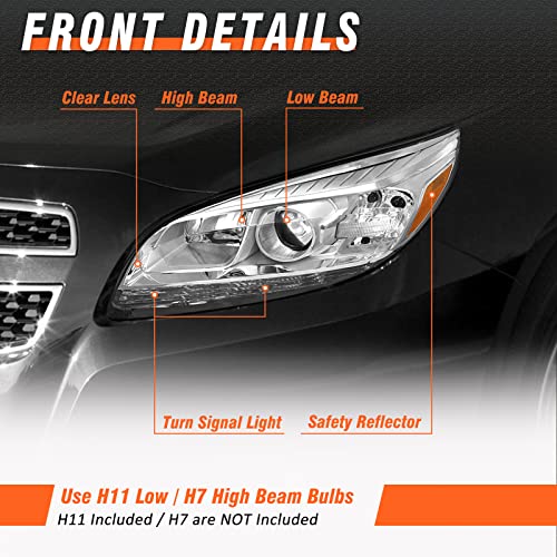 AXLAHA Headlights Assembly for 2013 2014 2015 Chevy Malibu 4-Door LT/LTZ fit 2016 Chevy Malibu Limited Headlamp with Factory Halogen 4 Door Sedan Chrome Housing Driver & Passenger Side(No Bulb)