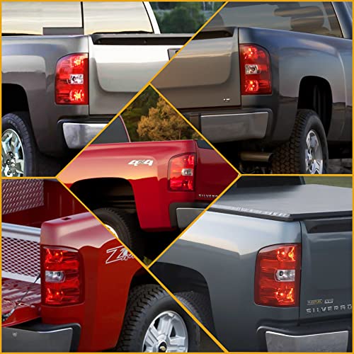CLERYYE Tail Light Assembly Compatible with Chevy Silverado 07-13 1500 | 07-14 2500 HD 3500 HD, OE-Style Replaces 25958483 GM2801207, w/Bulbs and Harness, Right Passenger Side, Red Border