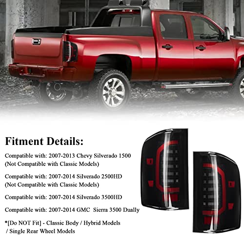 vvavv LED Tail Lights Compatible with 2007-2013 Chevy Silverado 1500 2007-2014 Silverado 2500 HD/3500 HD, LED Tube Rear Light Lamp Dark Smoke Replace A Pair