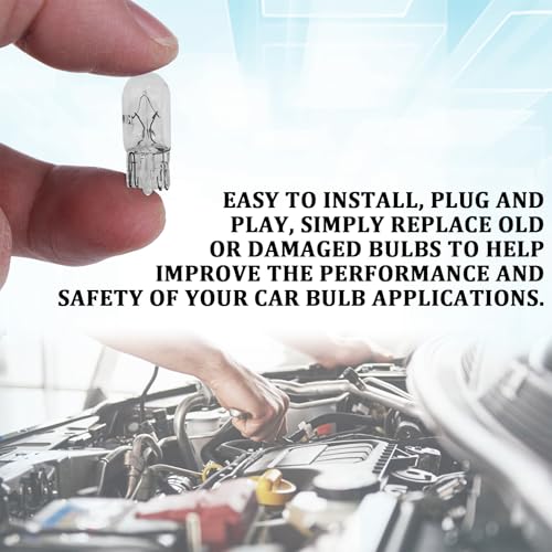 Eponcia 10PCS 194 Bulb T10 Light Bulb 168 W5W 1/4 Wedge Base 12V 5W Side Marker Dash Turn Light Bulbs Flat Foot Mini Quartz Halogen Width T10 194 2825 License Plate Bulbs Instrument Lights (White)