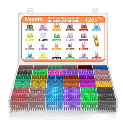 Nayoto 1200pcs Car Fuses Assortment Kit, 520PCS Standard Fuse Kit & 680PCS Mini Fuses + 1 Puller for Auto/RV/Truck/Motorcycle/Yacht (2A 3A 5A 7.5A 10A 15A 20A 25A 30A 35A 40A)