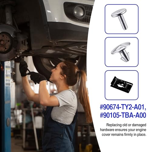14PCS Engine Splash Shield Hardware Kit – Under Engine Cover Bolts & Clips for Skid Plate & Oil Pan Protection – Replaces 90105-TBA-A00, 90674-TY2-A01