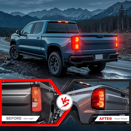 SHINEHOME Tail Light Assembly Compatible with 2016-2019 Chevy Silverado 1500 2500HD 3500HD GMC Sierra 3500HD Left Driver Side Right Passenger Side Taillight Brake Lamp Bulb and Harness
