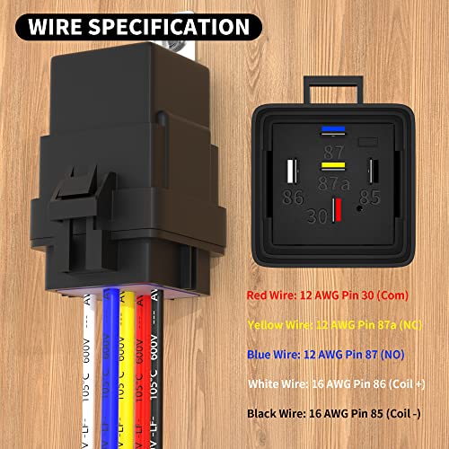 DaierTek 8 Pack 12V Relay with Built-in Diode & 12 AWG Harness Socket 30A/40A Heavy Duty SPDT 5 Pin Relay Waterproof for Car Marine Boat