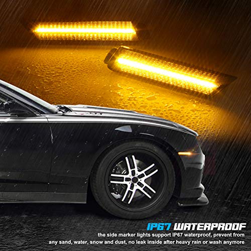 RUXIFEY Smoked Lens LED Side Marker Lights Front Bumper Sidemarker Lamps Reflectors Compatible with 2010 to 2015 Chevy Camaro Amber - Pack of 2
