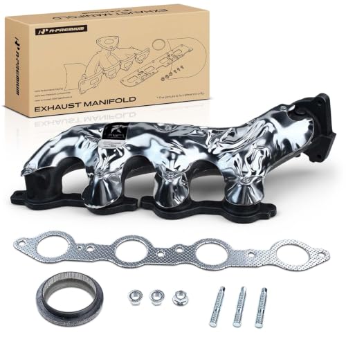 A-Premium Right Exhaust Manifold W/Gasket, Studs & Nuts & Heat Shield Compatible with Chevy, GMC & Cadillac - Silverado 1500 2500 3500, Express, Suburban, Tahoe, Avalanche,Sierra, Escalade & More