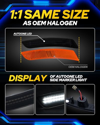 AUTOONE LED Side Marker Lights White Compatible With Chevrolet Camaro 2016-2023, Front & Rear Fender Side Markers, Smoked Lens Driver & Passenger Side Bumper Lights, Pack of 4