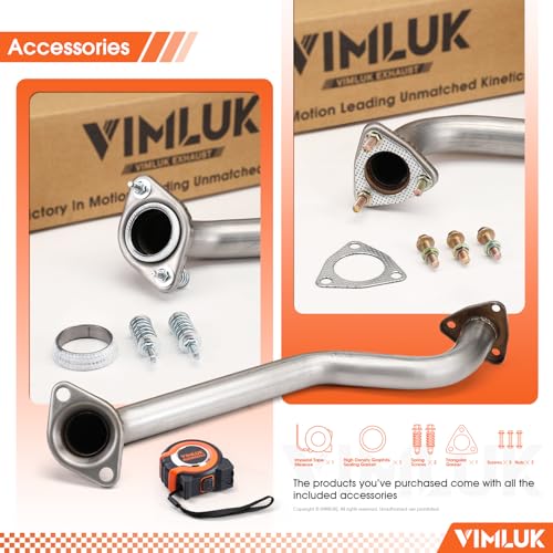 VIMLUK 409 Stainless Steel Front Exhaust Pipe (Front Pipe) - Direct Fit Replacement for 2006-2011 Honda Civic 1.8L - OEM Part #18210-SNE-A01 - Includes Gasket and Bolt Kit (VK-HC02)