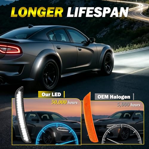 Smoked Lens LED Side Marker Lights Compatible with Dodge Charger 2015–2024