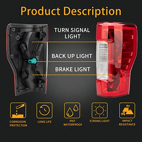 Right Passenger Side Rear Tail Light Assembly Compatible With 2017-2019 Ford F-250 F-350 Super Duty Tail Light Rear Brake Lamps Replacement Taillights (w/o Blind Spot) (w/o LED)