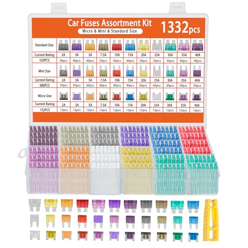 1332 Pcs Car Fuse Assortment Kit, 680PCS Mini Blade Fuses + 520 Standard Automotive Fuses + 132 Micro + Puller, RV/Camper/Truck/Motorcycle/Yacht Essentials (2A 3A 5A 7.5A 10A 15A 20A 25A 30A 35A 40A)