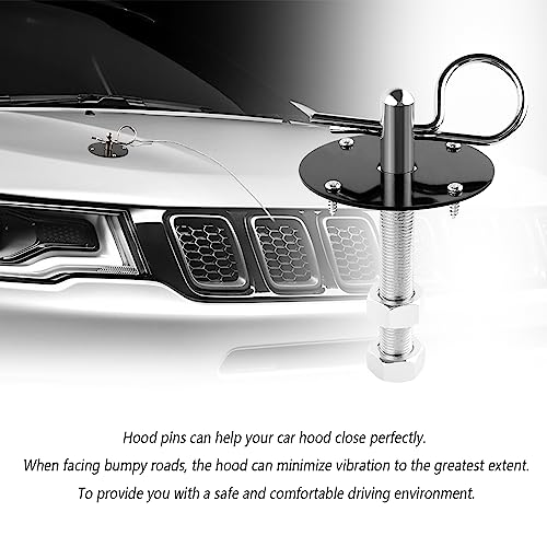 Hood Pins Kit for Car - Stainless Steel Hood Pin Lock Clip with Racing Lanyard for Fixing Car Hood Cover & Reduce Shaking - Universal Car Mods Exterior Accessories Fits Most Car Truck SUV(Black)