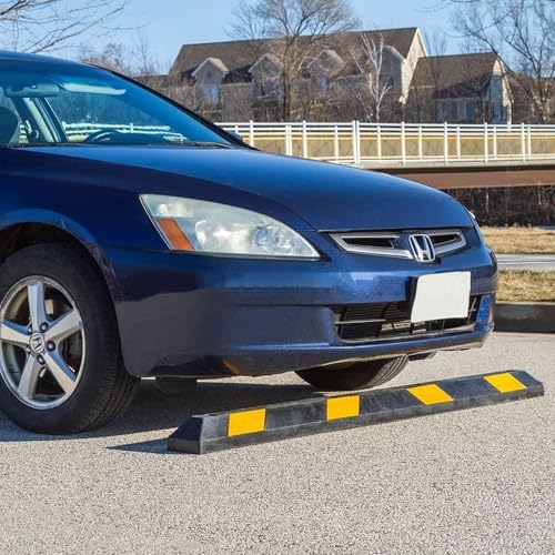 Guardian Parking Stop, Rubber Stopper and Curb with Mounting Holes, 6 Ft, Black/Yellow - Highly Visible Accessory for Car and Passenger Safety - Ideal for Job Sites, Driveways, and Garages