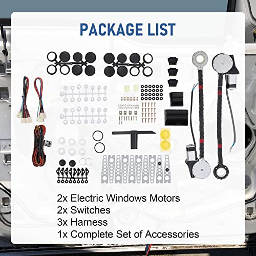 JDMSPEED New Universal Electric Power Window Lift Regulator Conversion Kit with Switches Wiring and Hardware for 2 Door Pickup SUV Truck Van Car