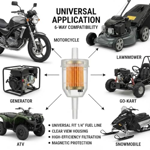 CocoMocart 10 Pack 1/4 Inch Inline Fuel Filter for Kawasaki Briggs & Stratton Kohler Engines - Universal Replacement Gasoline Filters with Magnet 1/4" and 5/16" For John Deere