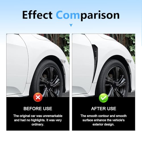 YAWUROU 2 PCS Car Side Fender Vent Trim, Spoiler Body Fender Decorative Stickers, Self-Adhesive Sport Style Air Intake Grille Decorative Sticker, Universal for Most Cars (Black)