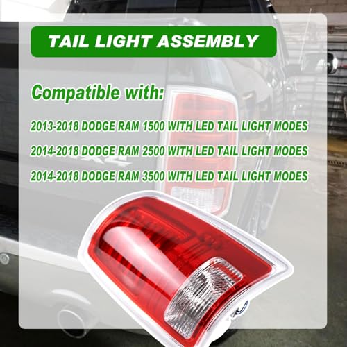 Lochnchn LED Tail Light Assembly Compatible with 2013-2018 Dodge Ram 1500,2014-2018 Ram 2500 3500 Right Passenger Side Led Taillights Rear Outer Tail Lamp Replace CH2801203 68093078AB