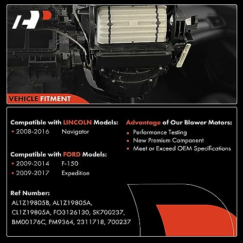 A-Premium Front HVAC Heater Blower Motor Compatible with Ford F-150 2009-2014, Expedition 2009-2017 & Lincoln Navigator 2009-2017 - with Fan Cage