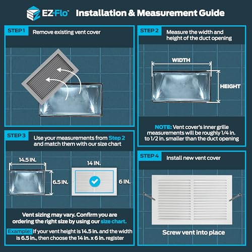 EZ-FLO 14 x 6 Inch (Duct Opening) Return Air Vent Cover for Wall or Ceiling, Solid Steel Return Air Grille, HVAC Vent Cover, White, 61628