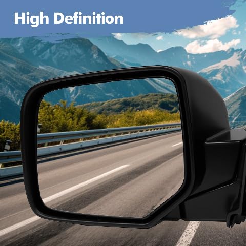 PM Auto Driver & Passenger Side Mirrors, Left-Right Power Heated Paintable Manual Folding Replacement For 2009-2015 Honda Pilot, Door Mirror Pair of 2