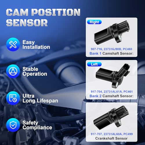 Set of 3 Camshaft Crankshaft Position Sensor Compatible with Nissan 350Z Altima Maxima Murano Pathfinder Frontier Quest Xterra Infiniti G35 FX35 M35 I35 3.5L 907-716, 917-707, 917-704, 23731AL60A
