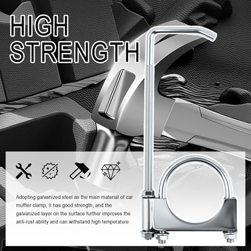 2.5 Exhaust Clamps with Hanger,Adjustable Car Exhaust Hangers & Clamp for Exhausts Pipe Fixing & Vibration Damping,Short Version Car Muffler Clamp for Exhausts System
