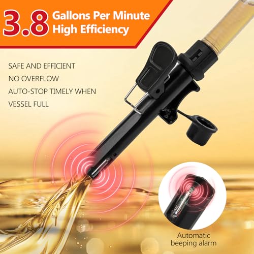 Automatic Portable Fuel Transfer Pump with Auto-Stop, 3.8 Gallon per minute, Extra Long Hose, Battery Powered and USB Type-c, 4 Can Adapters, Leak protection, Gas Can Pump for Oil, Diesel and Gasoline
