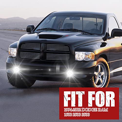 BUNKER INDUST Dodge Ram LED Fog Lights with Daytime Running Lights Set,1 Pair Clear Lens Fog Lamps Replacement for 1994 1995 1996 1997 1998 1999 2000 2001 2002 Dodge Ram 1500 2500 3500