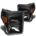 DNA MOTORING Headlights Assembly Compatible with 11-16 F-250 / F-350 / F-450 / F-550 Super Duty, Black Amber, HL-OH-FSU13-BK-AM