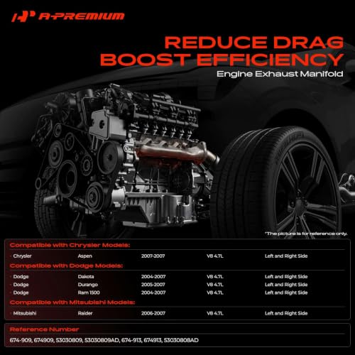 A-Premium 2PCS Left & Right [V8 4.7L] Engine Exhaust Manifold Kits W/Gaskets Compatible with Dodge Ram 150 Dakota 2004-2007, Durango 2005-2007 & Chrysler Aspen 2007 & Mitsubishi Raider