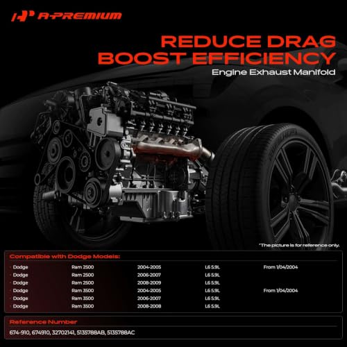 A-Premium Exhaust Manifold Kit W/Gaskets & Nuts & Bolts [5.9L] Compatible with Dodge Ram 2500 3500 2004-2009