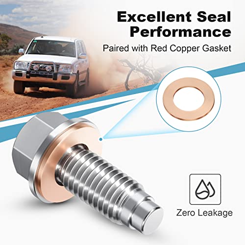 OxyGenie M12 x1.75 Magnetic Oil Drain Plug Stainless Steel with Red Copper Washer Gaskets Replacement for Chevrolet, GMC, Buick and Cadillac
