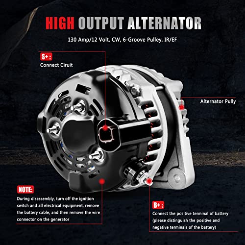 GDSMOTU Alternator Compatible with 3.5L for 2008-2012 for Honda for Accord, 2010 for Honda for Accord Crosstour Alternator 130AMP 12V 11392 AND0483 VND0483 104210-5910
