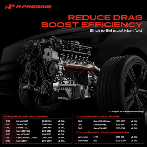 A-Premium [6.6L] Right Exhaust Manifold Kit W/Gaskets Compatible with Chevy, GMC, Workhorse & Workhorse Custom Chassis - Silverado 2500 HD, Express 2500, Sierra 3500, Savana 2500, LF72, R26 & More