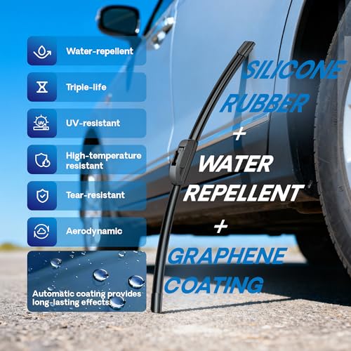 5 PLUS® Silicone Windshield Wipers 26 and 19 Inch Replacement For TESLA Model 3 2025 2024 2023-2017 Model Y 2025 2024 2023-2020 Automotive Replacement Windshield Wiper Blades With Water Repellent.