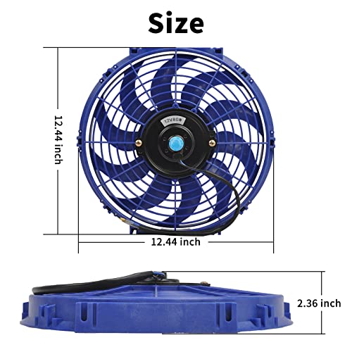 FGJQEFG 12 Inch Universal Slim Fan Push Pull Electric Radiator 12V 80W High Performance Cooling Fan Mount Kit Blue 2 Pcs