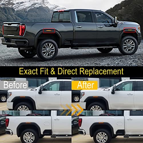 R&F Auto 4PCS Amber Smoked Lens LED Side Marker Lights Replacement for Sierra 2500HD 3500HD 2020-2026 Pickup Truck Amber Front Rear Fender Side Markers Driver Passenger Sides Lamps