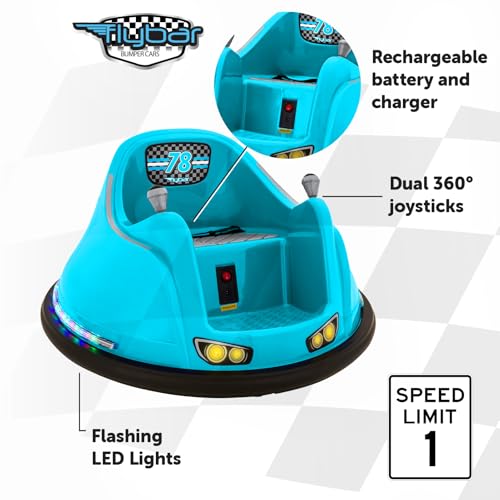 Flybar FunPark 6V Bumper Car – 360° Electric Ride-On Toy with LED Lights, Safety Seat Belt, Soft Bumpers – Indoor & Outdoor Bumper Car for Kids Ages 1.5-4 Years, Supports Up to 66 lbs (No Remote)