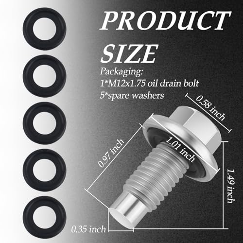 M12*1.75 Oil Drain Plug with 5PCS Oil Drain Plug Gasket OEM#EJ7Z-6730-A,Iron Zinc-Coated Oil Pan Drain Plug Compatible with GMC Chevrolet Ford,Essential Oil Plug Bolt Car Accessories (M12*1.75)
