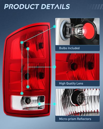 Nilight Taillight Assembly Compatible with 2002 2003 2004 2005 2006 Dodge Ram 1500 2500 3500 Rear Lamp Replacement OE Style Driver Side