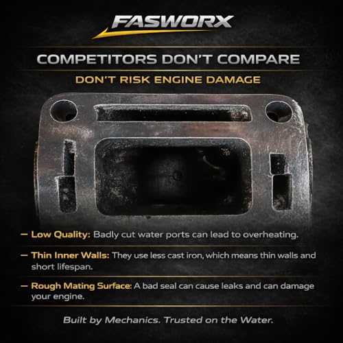 FASWORX Exhaust Manifold & Riser Kit for MerCruiser 5.0L (305), 5.7L (355), 6.2L (377) V8 Engines (Years 1983 - Early 2002) | Wet Joint 4” Center-Rise Elbow | Replaces 860246A15, 807988A03, 18-1953-2