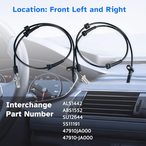 Front ABS Wheel Speed Sensor Left Right fit for 2007 2008 2009 2010 2011 2012 2013 2014 Nissan Altima, Nissan Maxima, Driver Passenger Side, ALS1442 47910-JA000 ABS1552 SU12644 5S11191, 2pcs